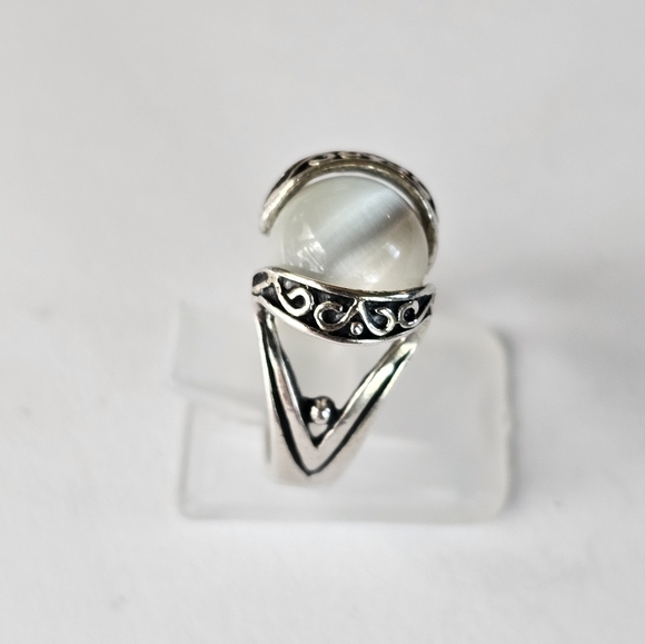 Vintage White Tigers Eye in Sterling Silver Ring Size 7! - Picture 4 of 6